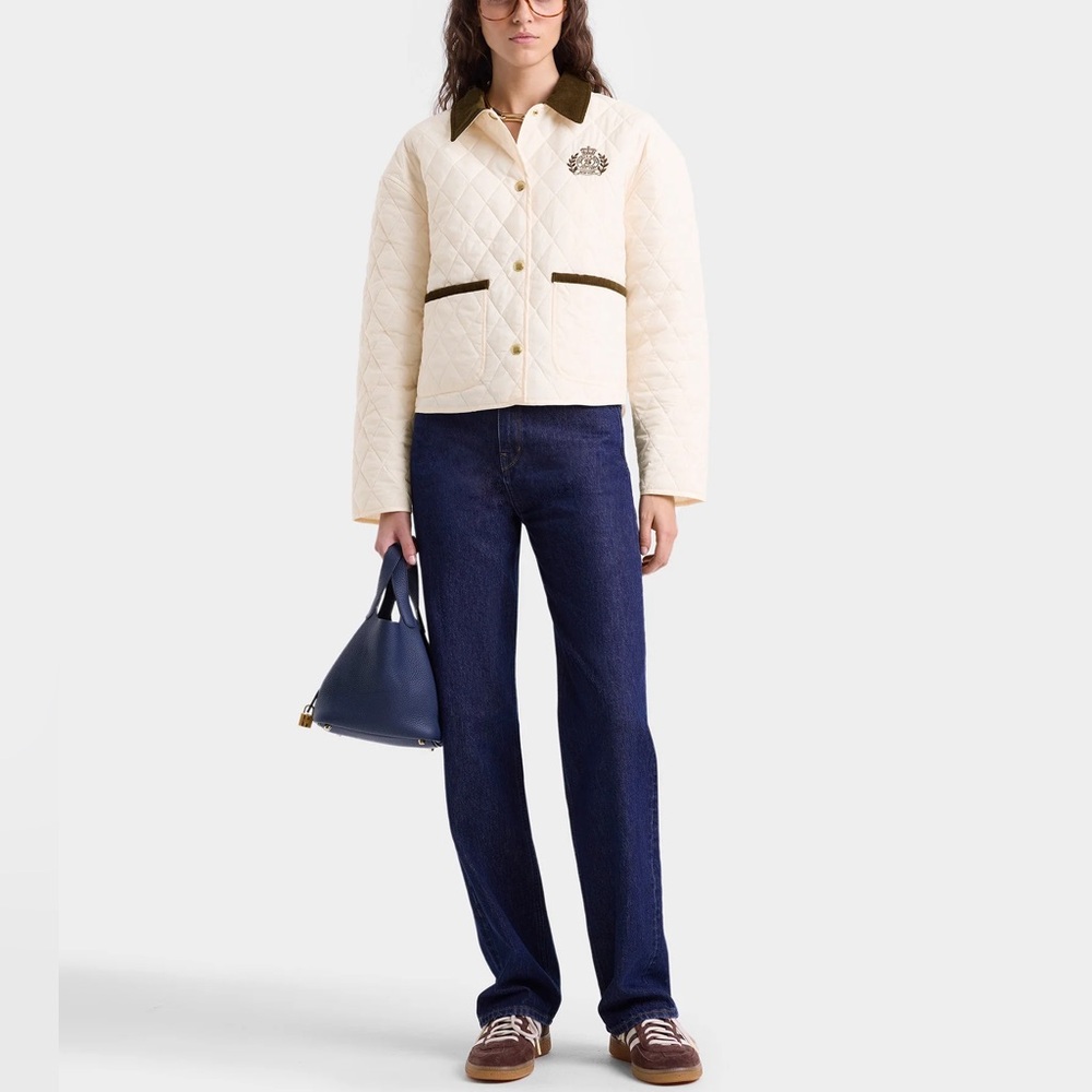 Sporty & Rich Crest Cropped Quilted Puffer Jacket M